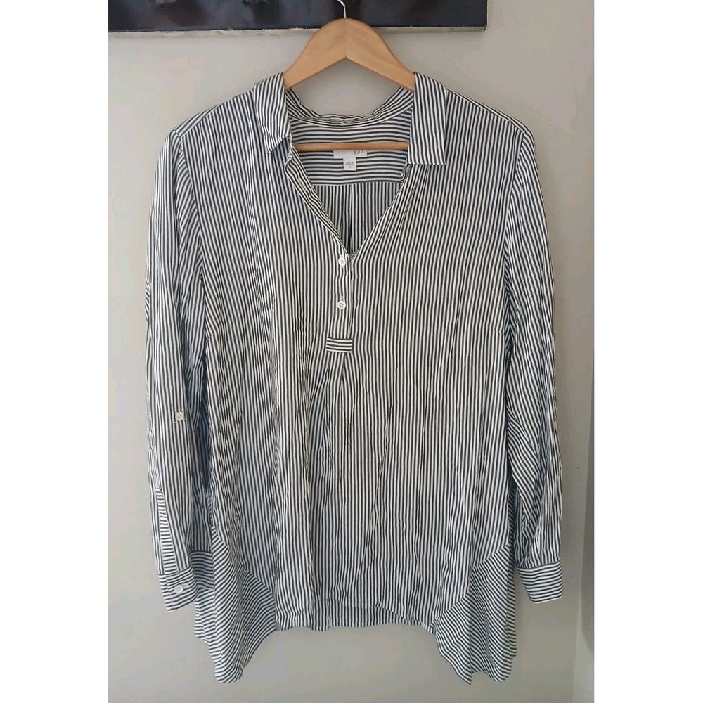 J. Jill Popover Tunic Blouse Size XL Stripes Asymmetrical Hem Lagenlook Work
